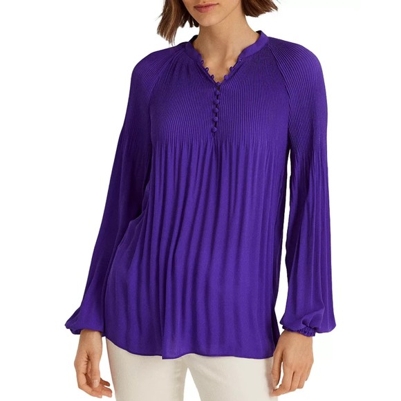 Lauren Ralph Lauren Tops - Ralph Lauren Pleated Georgette Blouse Amethyst XL
